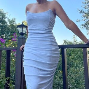 Miss Lola Body Con Strapless baby blue dress